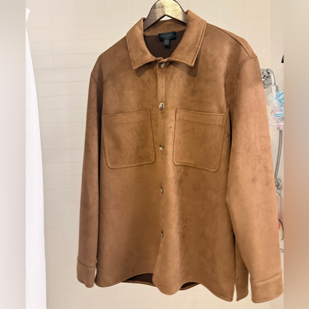 Magaschoni Men's Brown Suede Shirt Jacket
